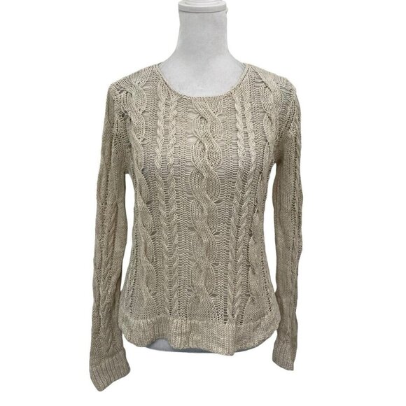 Garnet Hill Linen Blend Open-Knit Cable-Knit Pullover Sweater Beige size XS - Picture 1 of 5